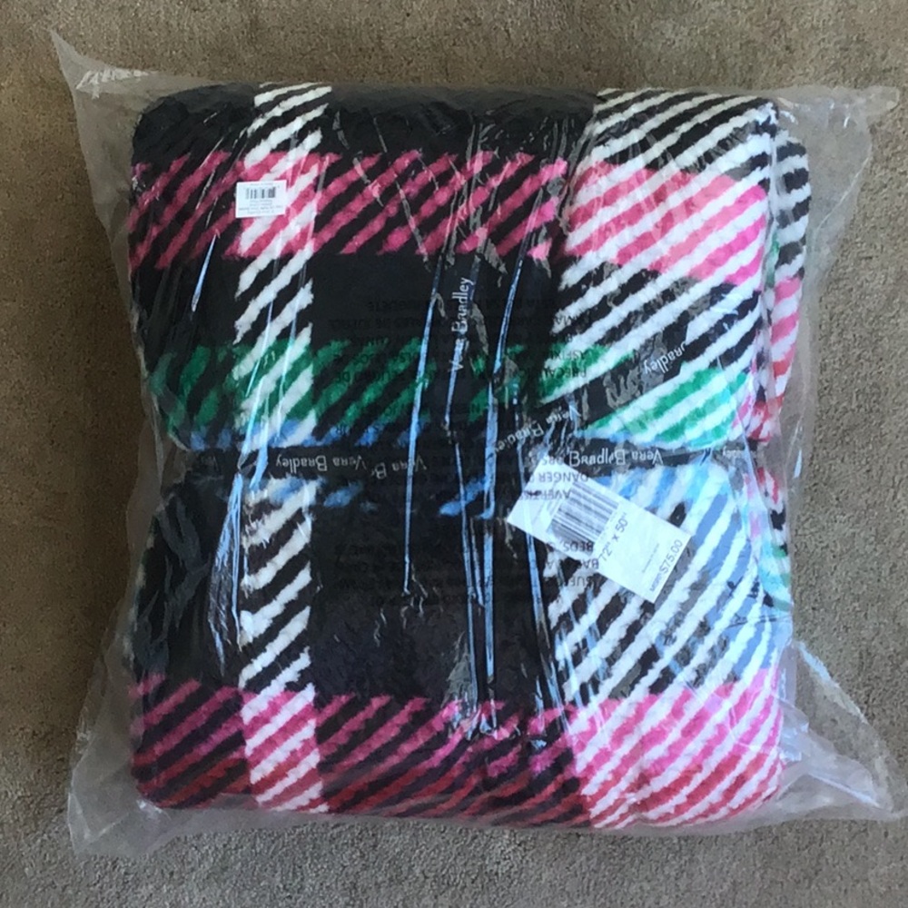 Vera Bradley Pink, Green, and Black Plaid Throw Blanket